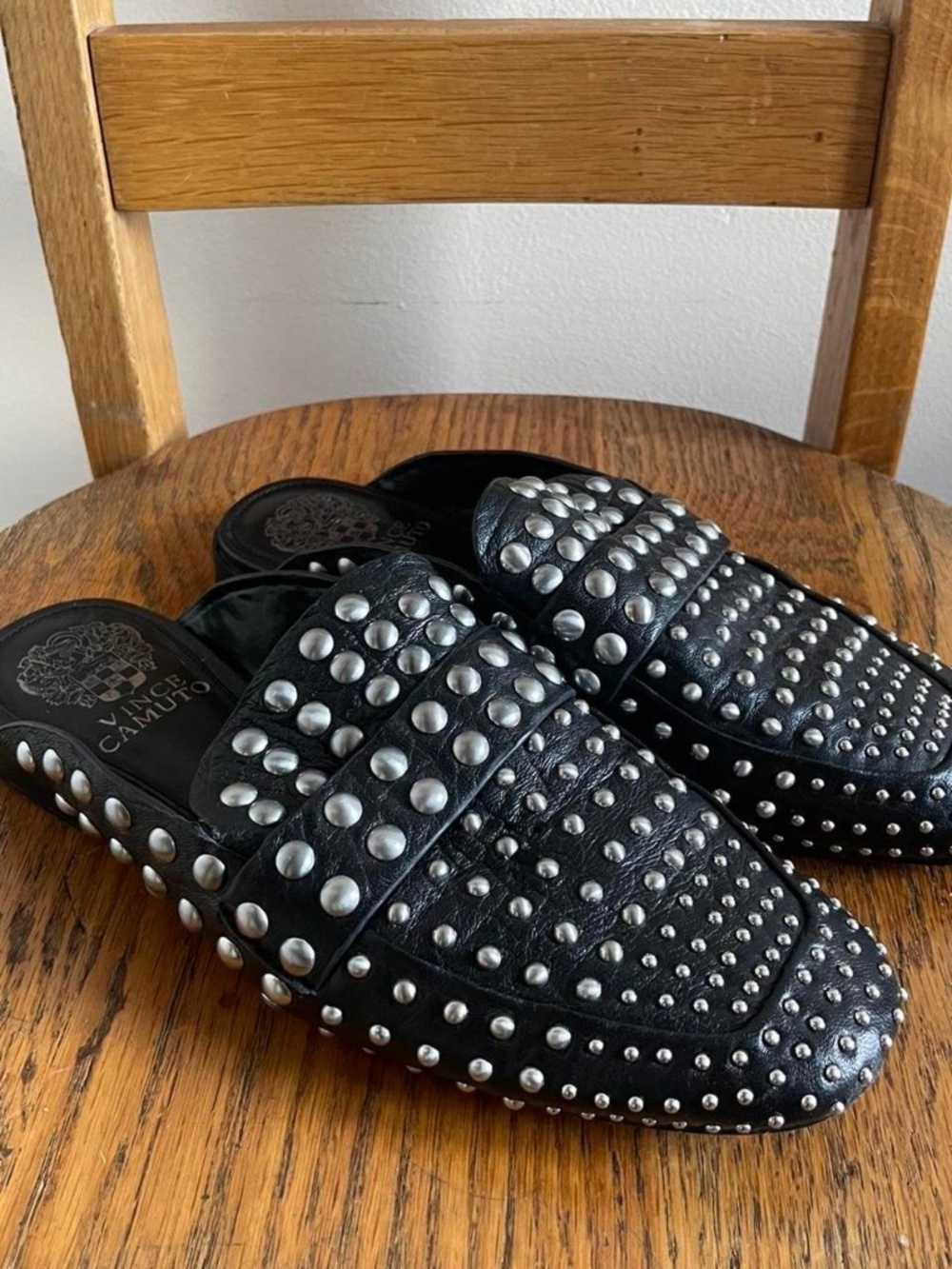 Vince Camuto Black Studded Mules